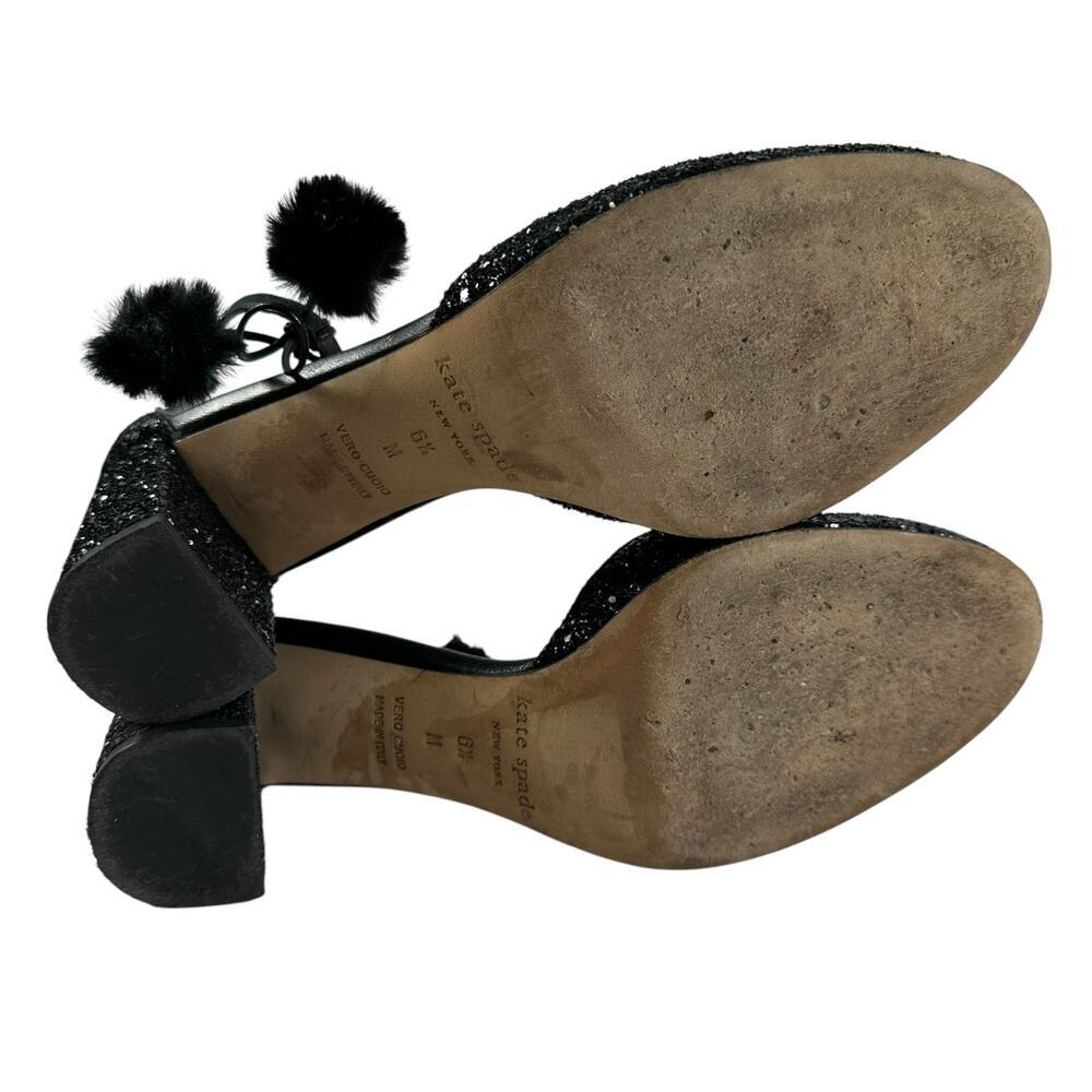 Kate Spade Abigail Glitter Pumps Pom Pom Block Heel Party Shoe Wmn Sz 6.5 - Picture 8 of 16